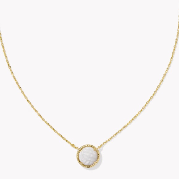 NWT Kendra Scott Volleyball Gold Pendant Necklace in White Mother-of-Pearl - Picture 2 of 6